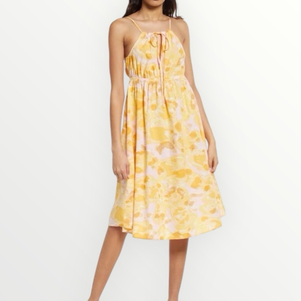 VERO MODA Women's XS 100% Cotton Halter Dress in‎ Yellow Pink NEW